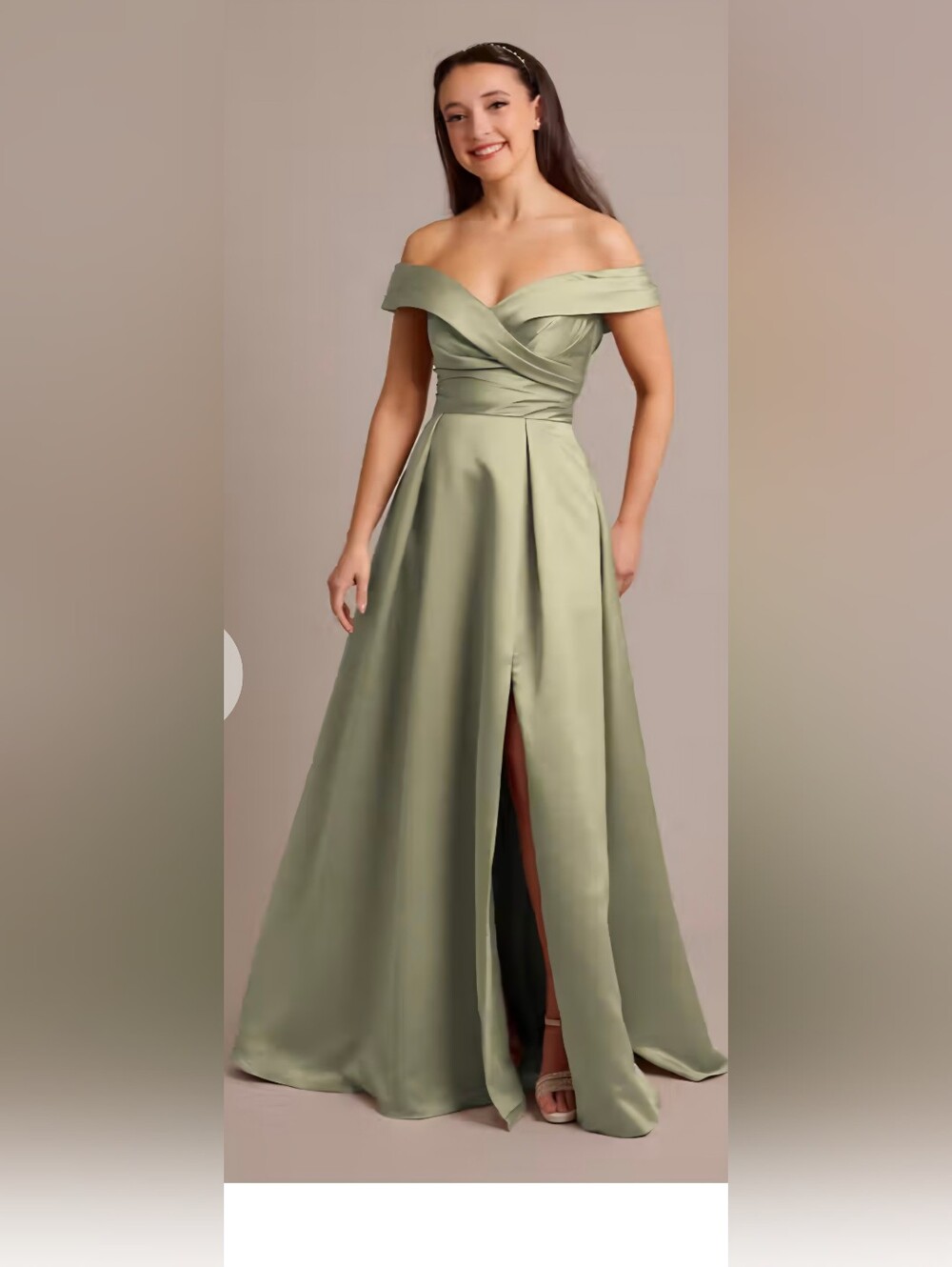 Celebrate DB Studio Elegant Off-Shoulder Sage Green Bridesmaid Dress